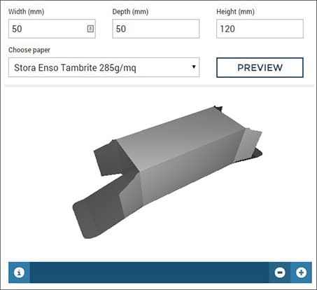 Inserisci le dimensioni e ottieni subito l'anteprima del packaging