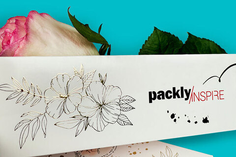 Scatola Packly con una rosa