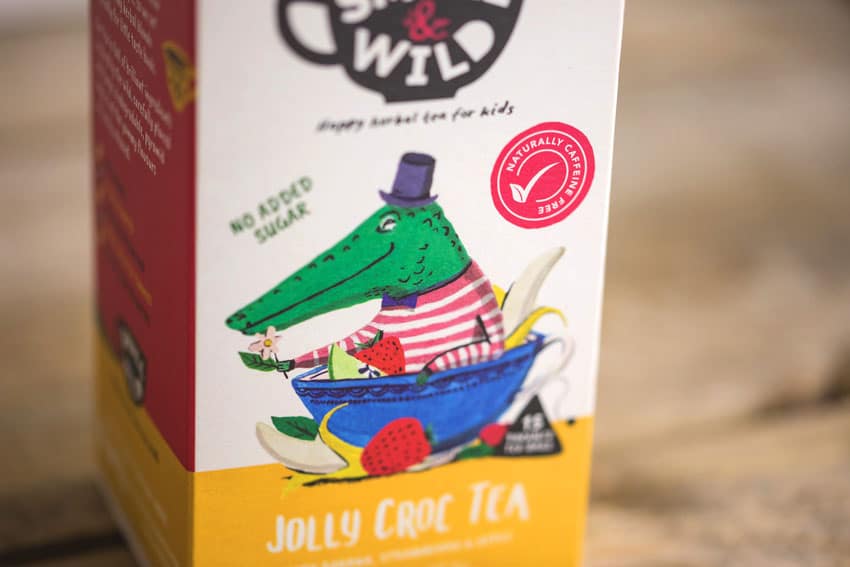 L'allegro coccodrillo sul packaging design del tè per bimbi