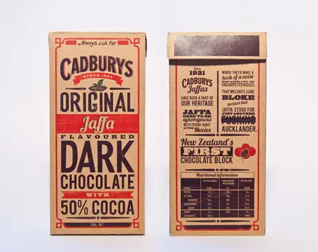 Front and back of Cardburys dark chocolate packaging