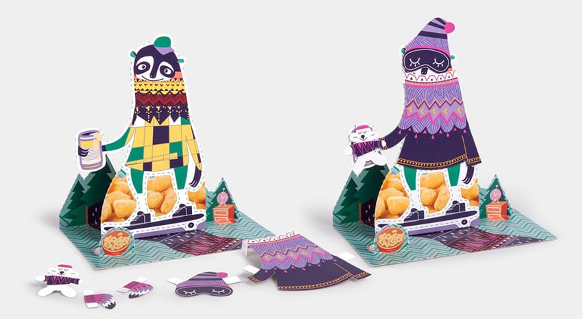 Cutouts and pop-up figures from reusable packaging design