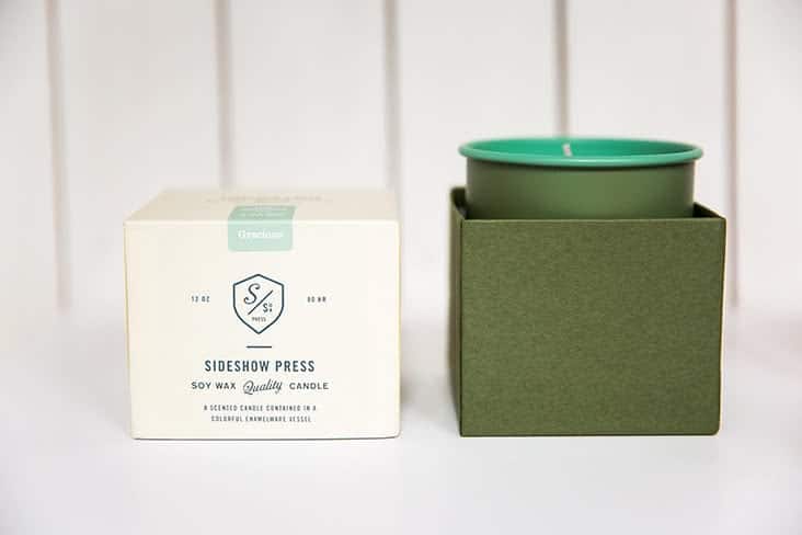 Sideshow Press candle packaging