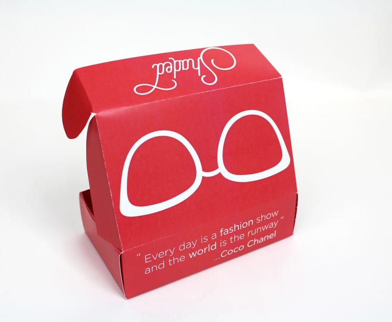 Red sunglasses packaging