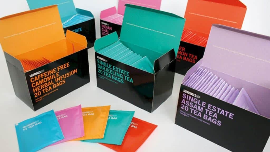 Typography on tea packaging for Selfridges