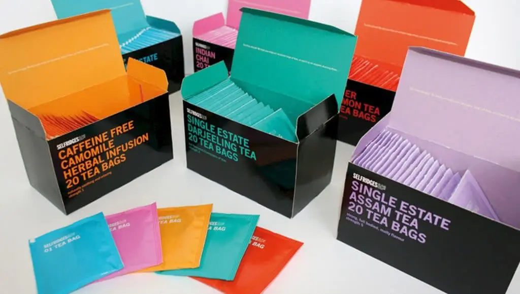 Typography on tea packaging for Selfridges