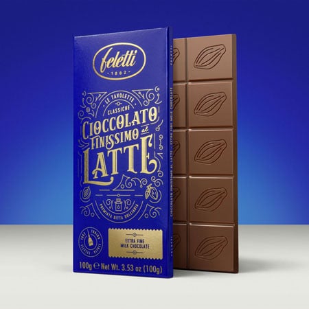 Blue and gold packaging for fine chocolate