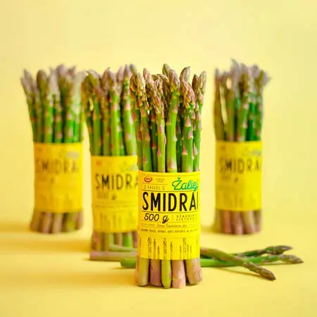 Yellow packaging sleeve for asparagus