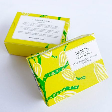 Yellow packaging for 100% natural soap