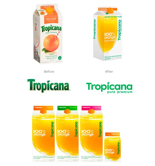 Confezione Tropicana prima e dopo