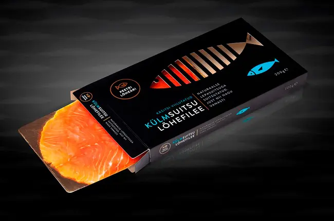 Slim black tuck end box for salmon