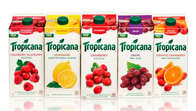Current Tropicana fruit juices packaging