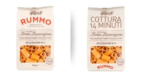 Reimagined Rummo pasta box with enhanced cooking minutes