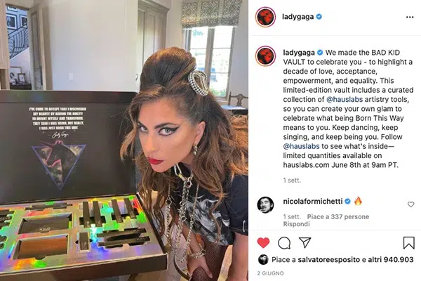 Lady Gaga and her Haus Labs box on social media