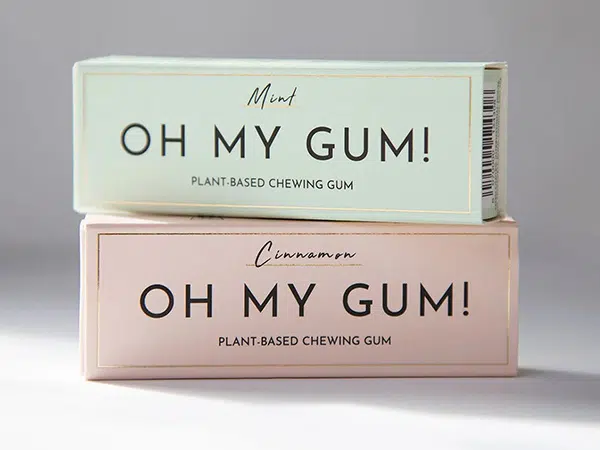 Two flavored vegan chewing gum boxes