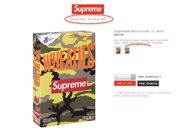 Supreme branded cereal box