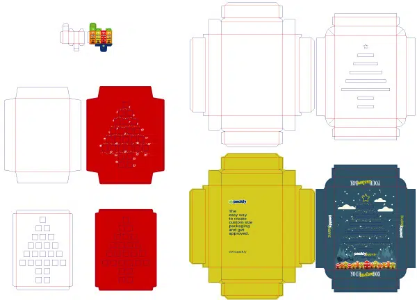 Tracciato fustella e grafica del calendario dell'avvento Packly