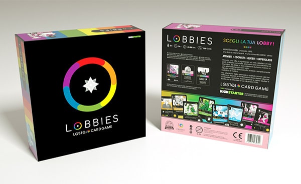 Confezione minimal e colorata del gioco Lobbies