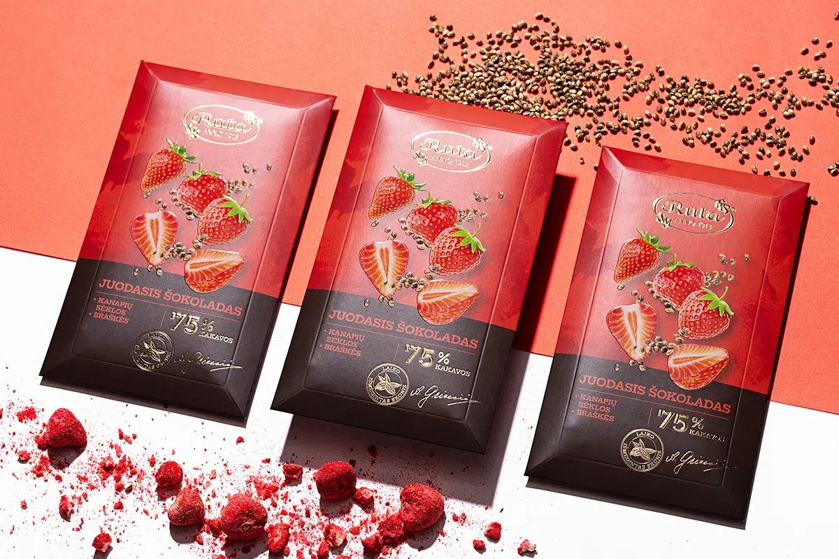 cioccolato ruta packaging rosso con lamina oro e vernice