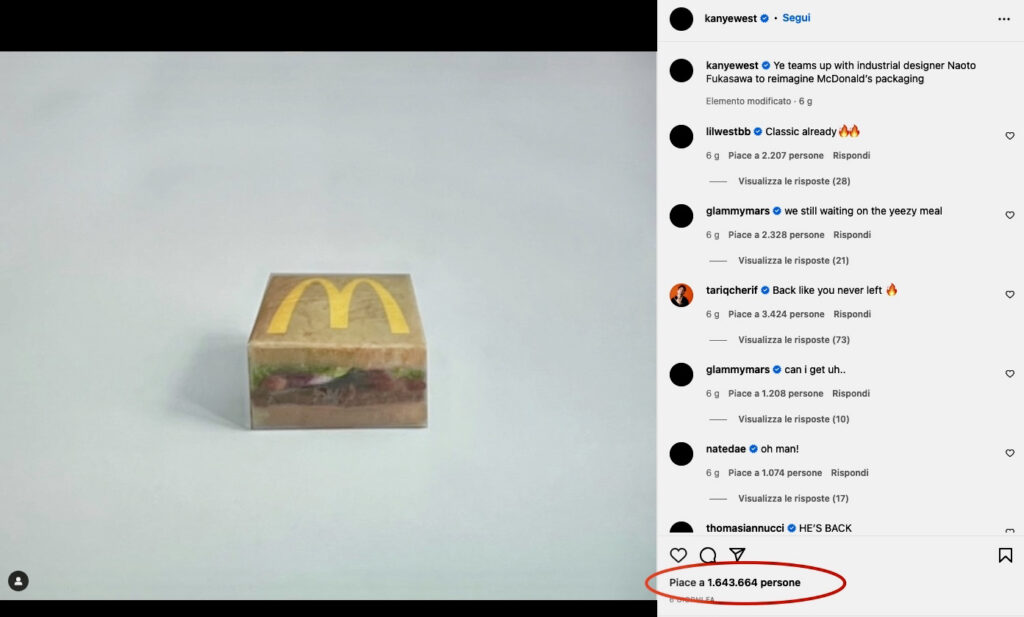 Kanye West and McDonald's: the collaboration on Instagram
