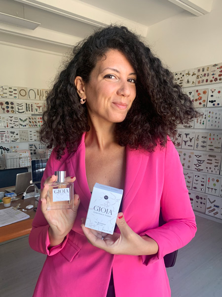 Veronica Tordi and the packaging for Gioia fragrance