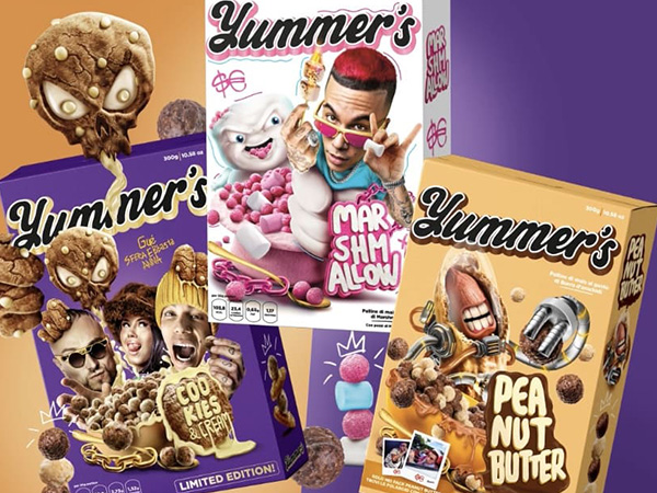Cereal packaging with Sfera Ebbasta for Yummer's