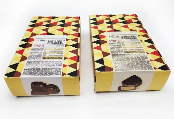 etiqueta de embalaje de bombones de chocolate alberti