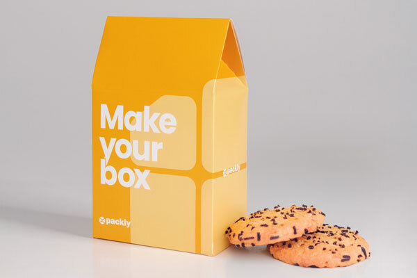 Scatola gialla "Make your box" come packaging primario per biscotti