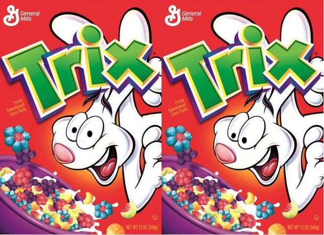 Las dos variantes del packaging de cereales Trix utilizadas en el experimento de la Cornell University. Versión A a la izquierda y Versión B a la derecha.