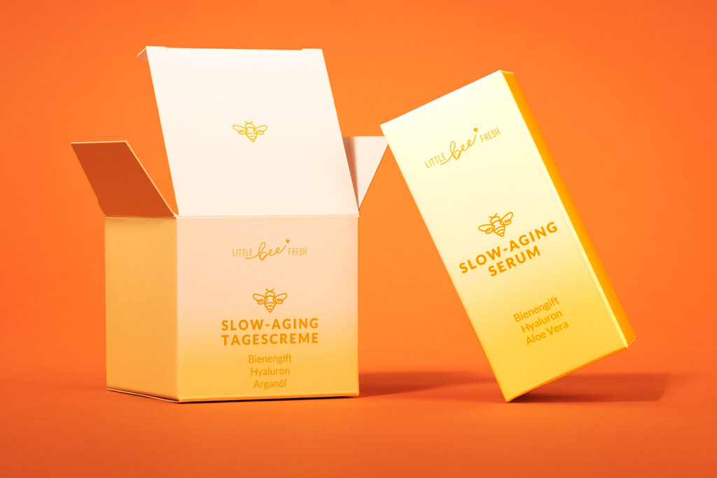 Little Bee Fresh cardboard boxes for Slow-Aging face cream and serum with natural ingredients