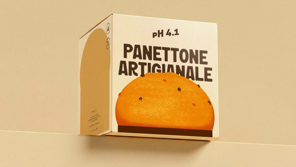 Schachtel für handwerklich hergestellten Panettone auf einer Fläche